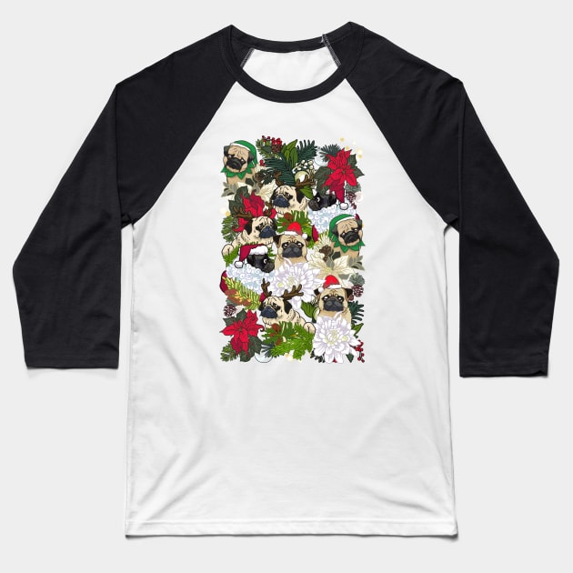 Because Christmas Pug Baseball T-Shirt by huebucket